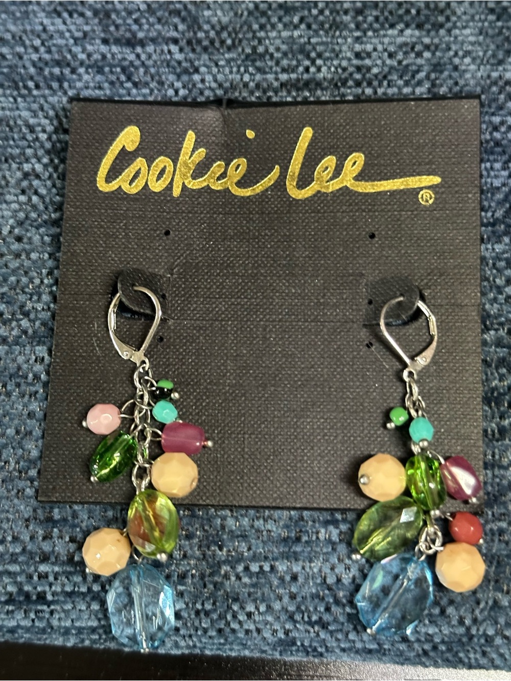 Cookie Lee Colorful Beaded Dangle Earrings - Blue, Green, Pink, Yellow